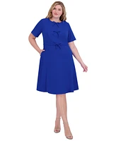 Jessica Howard Plus Bow-Trim Fit & Flare Dress