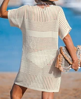 Cupshe Women's Crochet Short Sleeve Cover-Up Mini Beach Dress