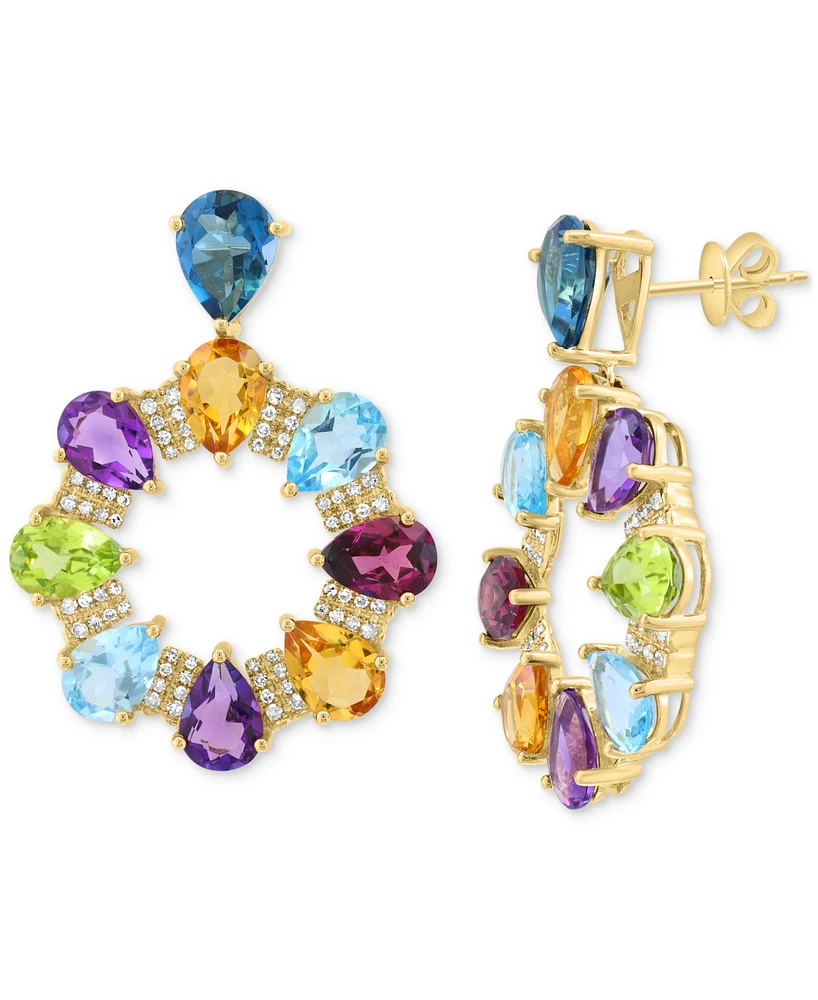 Effy Multi-Gemstone (13 ct. t.w.) & Diamond (3/8 ct. t.w.) Pear and Pave Door Knocker Drop Earrings