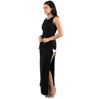 Pia Gladys Perey Women's PiaGladys Maxi Boat Neck Detachable Bow Evening Dress