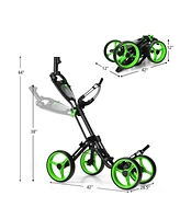 4 Wheels Golf Push Cart with Brake Scoreboard Adjustable Handle