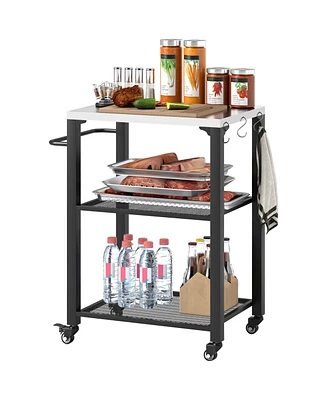 Outsunny Outdoor Grill Cart, Pizza Oven Table w/ Stainless Steel Top