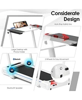 Kuyotq 3-in-1 Folding Treadmill with Large Desk and Lcd Display