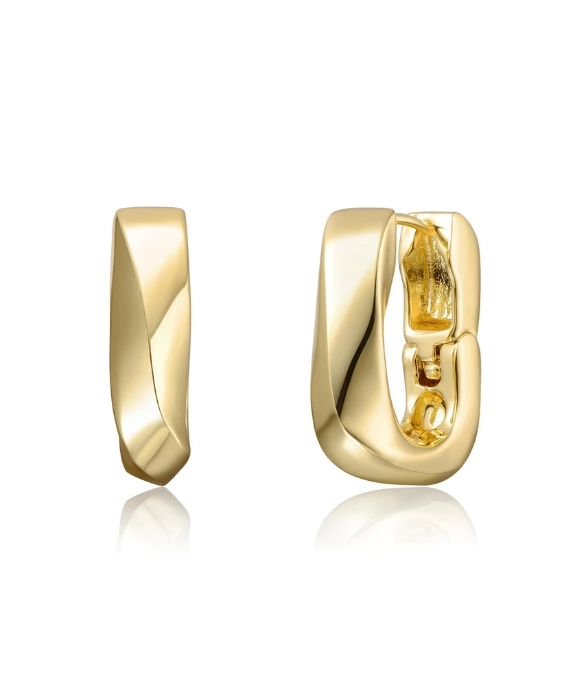 Geometric Rectangle Mini Hoop Earrings White Gold Plated or 14K