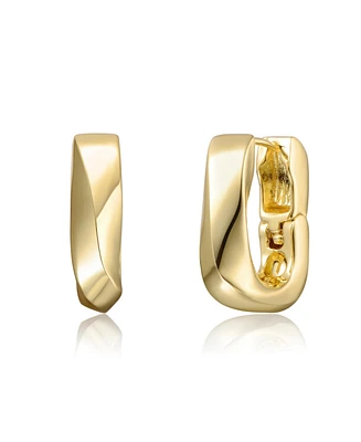 Geometric Rectangle Mini Hoop Earrings White Gold Plated or 14K