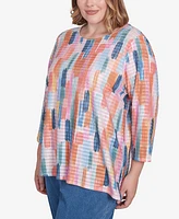 Alfred Dunner Plus Free Spirit Mini Ruffle Brushstroke Crew Neck Top