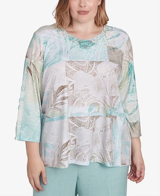 Alfred Dunner Plus Kensington Gardens Patchwork Leaves Textured Top