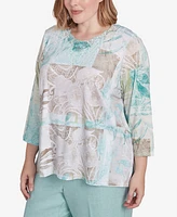 Alfred Dunner Plus Kensington Gardens Patchwork Leaves Textured Top