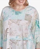 Alfred Dunner Plus Kensington Gardens Patchwork Leaves Textured Top