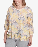 Alfred Dunner Plus Dress Code Geometric Medallion Crewneck Top