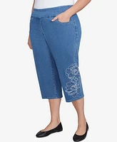 Alfred Dunner Plus Free Spirit Super Stretch Denim Floral Capri Jeans