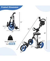 Foldable 3 Wheels Push Pull Golf Trolley with Scoreboard Bag