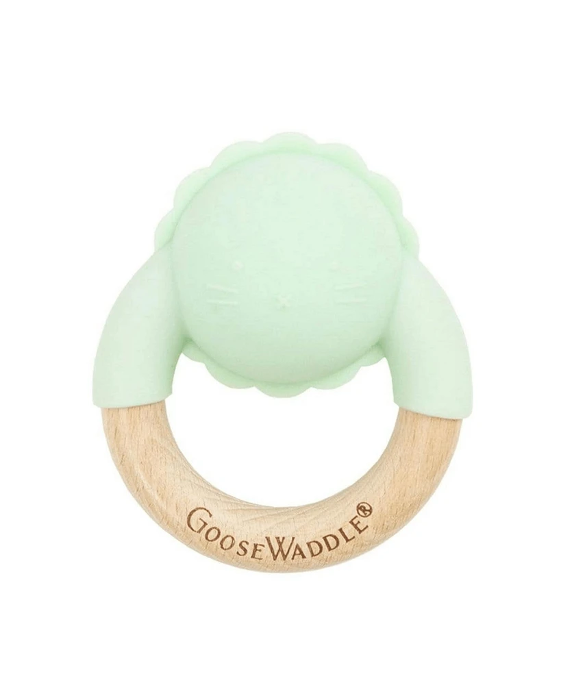 GooseWaddle Wooden & Silicone Rattle Teether Mint Lion