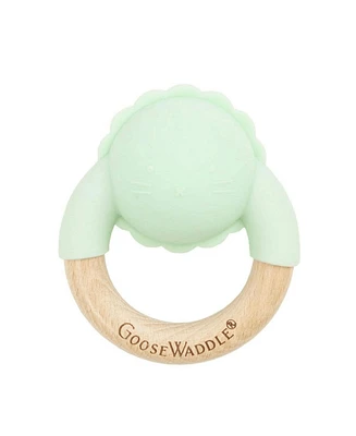 GooseWaddle Wooden & Silicone Rattle Teether Mint Lion