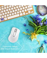 memzuoix 2.4G Wireless Mouse,Ergonomic Mouse Pad with Wrist Support for Laptop, Pc, Desktop, MacBook(White Mouse + Pad)