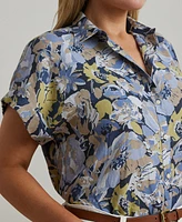 Lauren Ralph Plus Relaxed-Fit Floral Linen Short-Sleeve Shirt