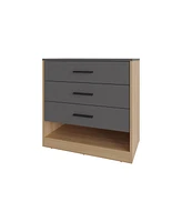 Fm Furniture Lowrys Dresser with 3 Drawers and Open Shelf, Natural Oak and Matt Grey