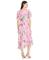 Maggy London Women's Floral-Print Flutter-Sleeve Maxi Dress