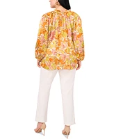 Vince Camuto Plus Floral-Print Ruffled Tie-Neck Blouse