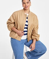 On 34th Trendy Plus Twill Bubble-Hem Bomber Jacket, Exclusively at Macy's