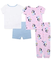 Bluey Toddler Girls Cotton Short-Sleeve Pajama Tops, Shorts & Pants, 4 Piece Set