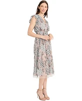 Maggy London Women's V-Neck Floral Mesh Midi Dress