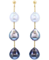Effy Cultured Black Tahitian Pearl (9mm) & Cultured White South Sea Pearl (8mm) Drop Earrings in 14k Gold