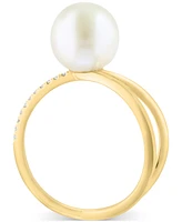 Effy Cultured Freshwater Pearl (9mm) & Diamond (1/20 ct. t.w.) Openwork Statement Ring in 14k Gold