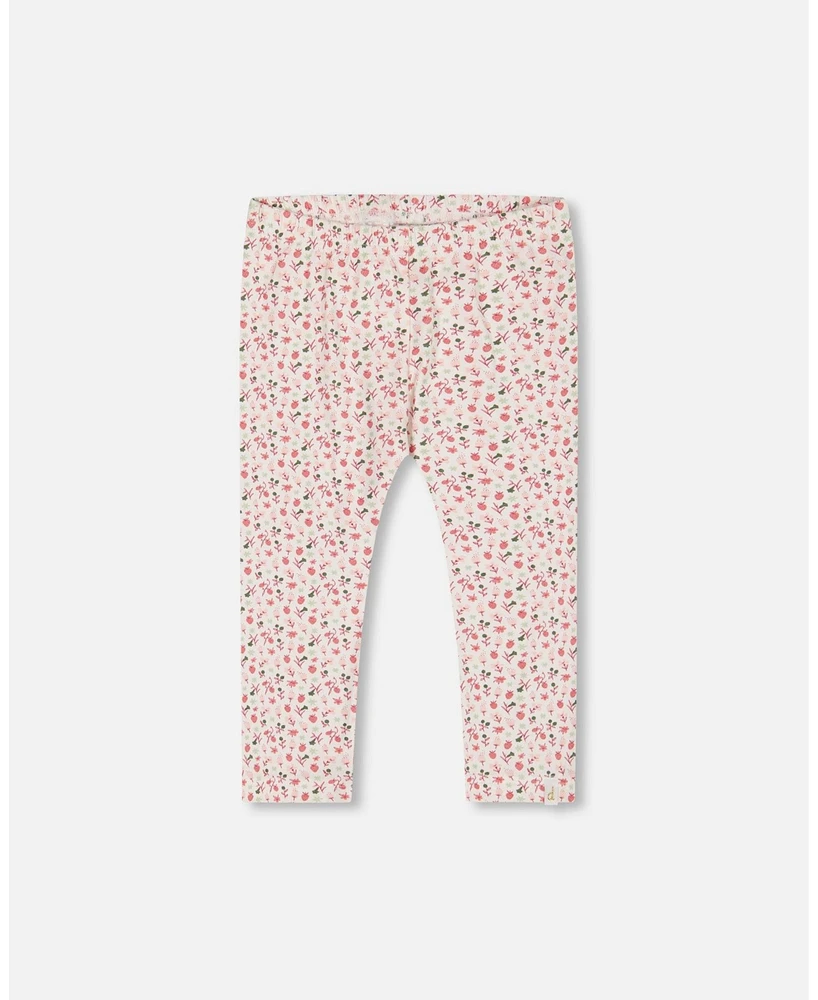 Deux par Girl Printed Capri Legging Small Flowers On Cream Background - Toddler|Child