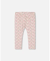 Deux par Girl Printed Capri Legging Small Flowers On Cream Background - Toddler|Child