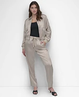 Dkny Women's Long-Grommet-Trim-Sleeve Satin Bomber Jacket