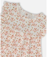 Deux par Baby Girls Organic Cotton Pointelle Romper Printed White And Pink Flowers