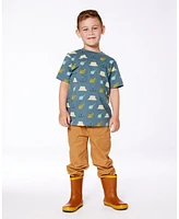 Deux par Big Boys Printed Organic Cotton Tee Teal And Peach