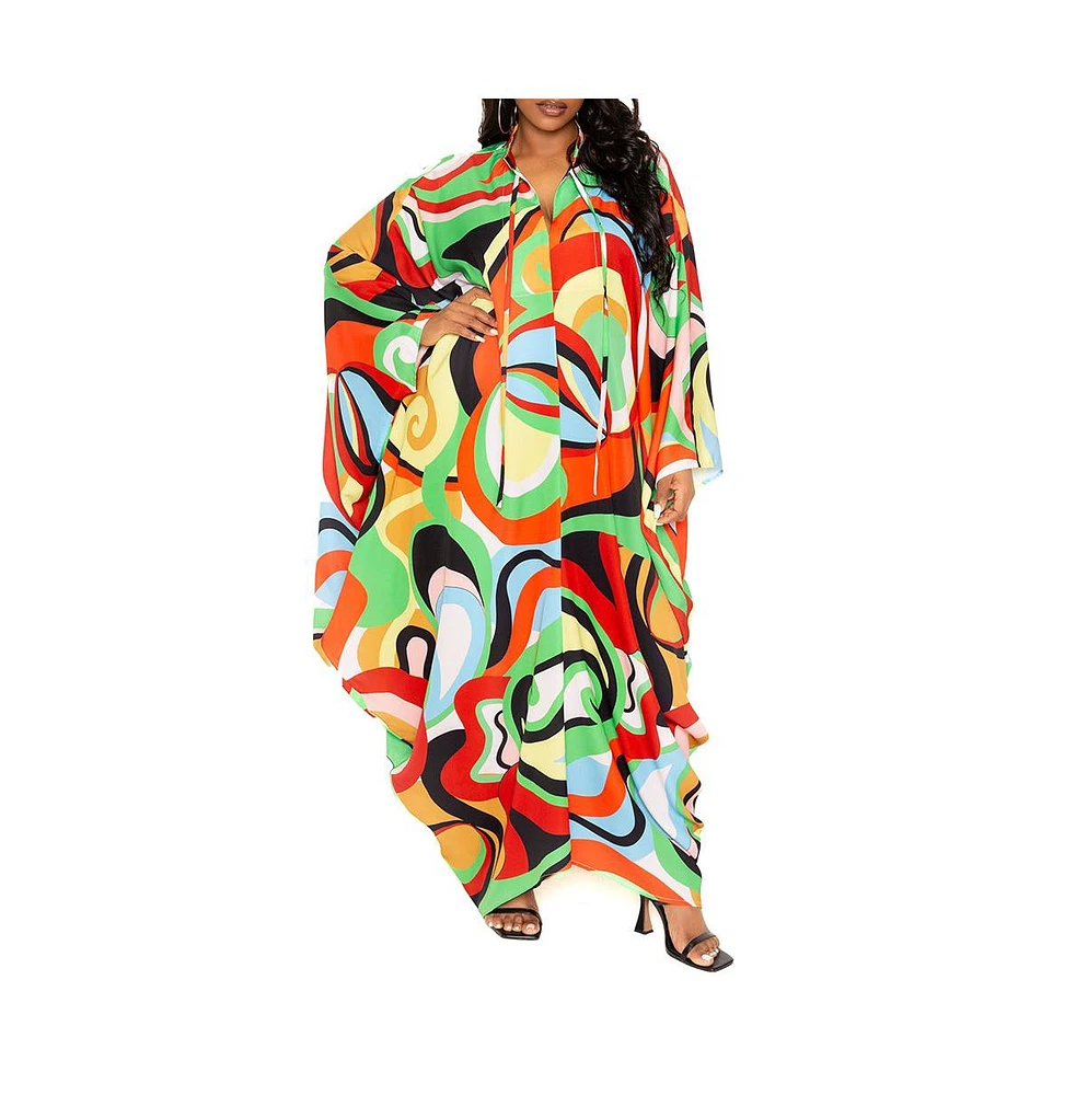 Buxom Couture Women's Plus Size Geometric Print Tunic Maxi Dress