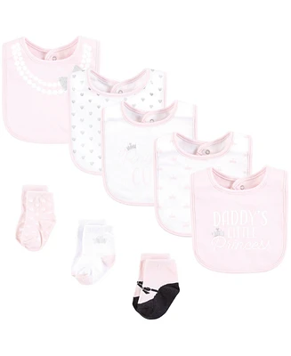 Hudson Baby Infant Girl Cotton Bib and Sock Set, Daddys Princess Crown, One Size