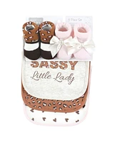 Hudson Baby Infant Girl Cotton Bib and Sock Set, Rustic Leopard, One Size