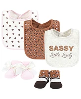 Hudson Baby Infant Girl Cotton Bib and Sock Set, Rustic Leopard, One Size