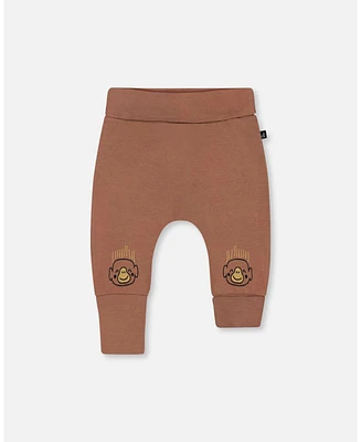 Deux par Baby Boys Printed Organic Cotton Evolutive Pant Brown And Monkeys