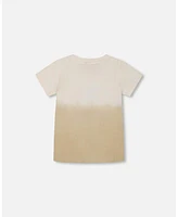 Deux par Toddler Boys Short Sleeve Organic Cotton Graphic Tee Gradient White And Beige - Toddler|Child