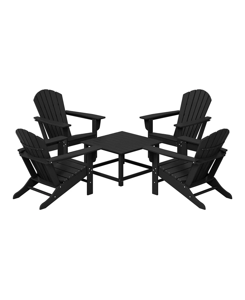 5-Piece Outdoor Patio Hdpe Adirondack Chair With Square Coffee Table Conversation Set