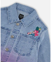 Deux par Girls Denim Jacket With Embroidery Floral Jeans Blue