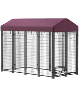 PawHut Outdoor Dog Kennel, Dog Playpen with Rotating Bowl Holders Cover