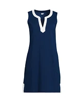 Lands' End Women's Tall Cotton Jersey Notch Neck Dress