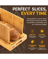 Bread Slicer for Homemade Bread - Adjustable Width Bread Cutter for Cakes, Bagels - Bamboo Bread Cutting Guide and Crumb Tray - (Knife Not Included)