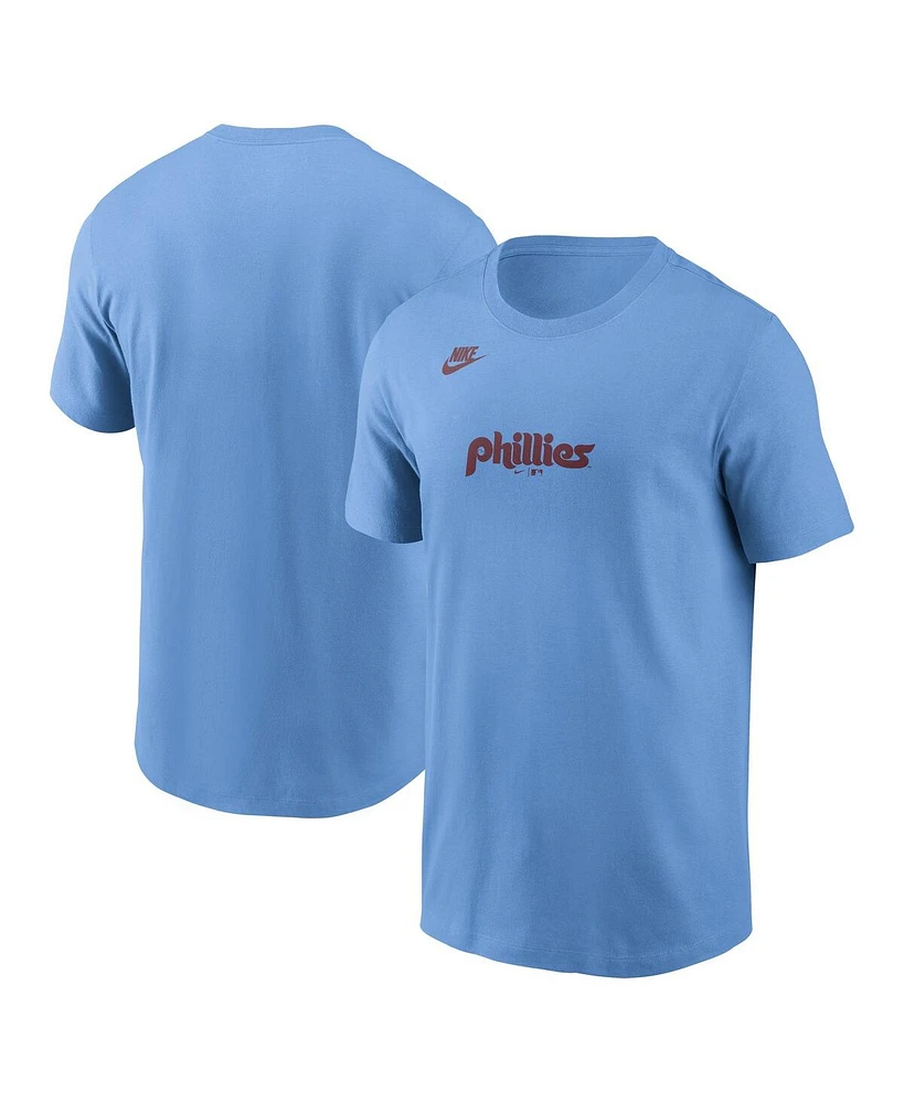 Nike Men's Light Blue Philadelphia Phillies Cooperstown Collection Wordmark T-Shirt