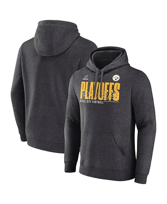 Fanatics Men's Heather Charcoal Pittsburgh Steelers 2024 Nfl Playoffs Fleece Pullover Hoodie