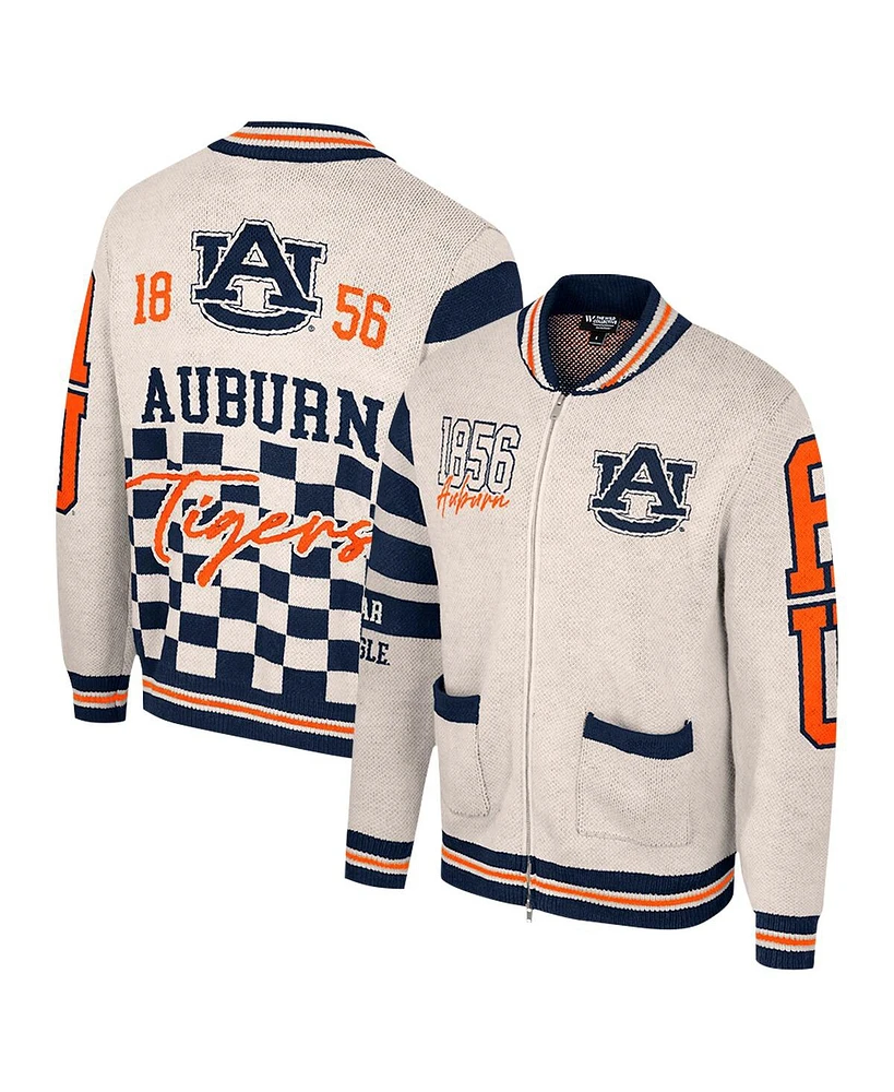 Colosseum Women's Cream Auburn Tigers Jacquard Full-Zip Sweater