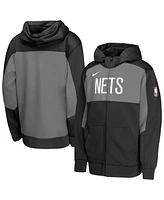 Nike Big Boys and Girls Black/Gray Brooklyn Nets Authentic On-Court Showtime Performance Full-Zip Hoodie