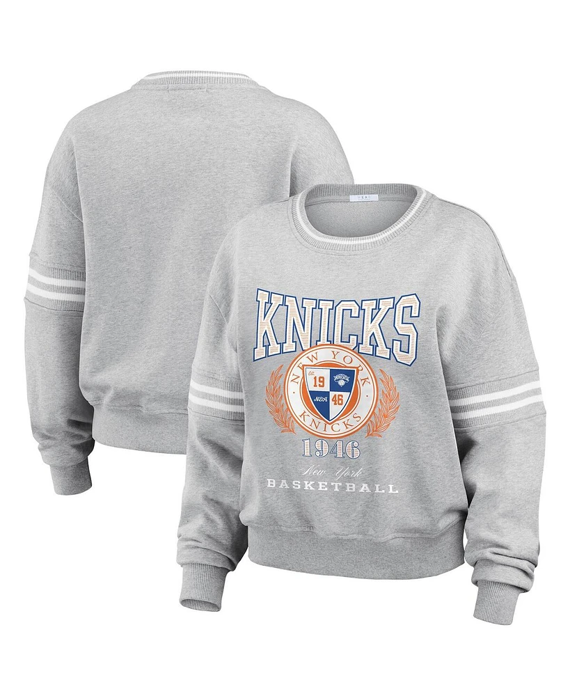 Wear by Erin Andrews Women's Heather Gray New York Knicks French Terry Pullover Sweatshirt