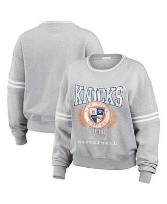 Wear by Erin Andrews Women's Heather Gray New York Knicks French Terry Pullover Sweatshirt